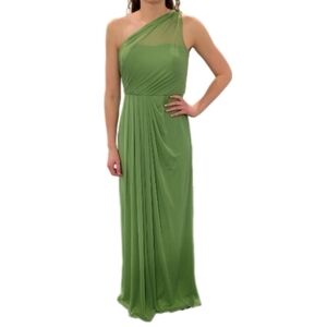 David's bridal long mesh dress w/ one shoulder Clover size 6 style F15928‎ NWT